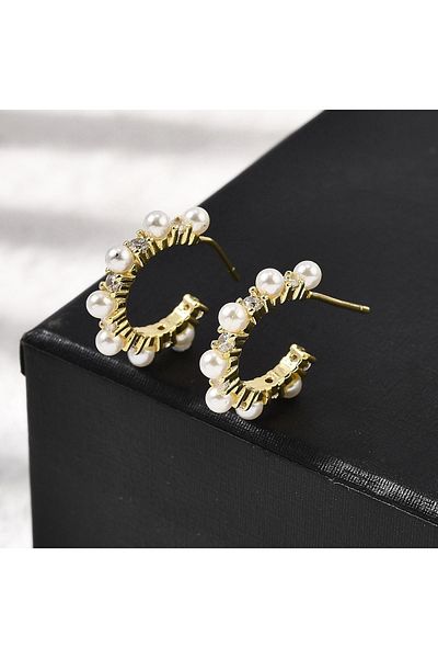 OEM 18K Gold Earrings with Pearls and Clear Cubic Zirconia