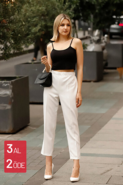 adba style Exclusive Carrot Leg Elastic High Waist Woven Women's Trousers 4001