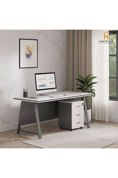 Al Saada Home Wooden Desk - White Gray - 120×60×75 cm