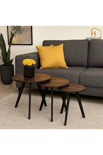 Al Saada Home Wood Service Table Set - Coffee - 3 Pieces