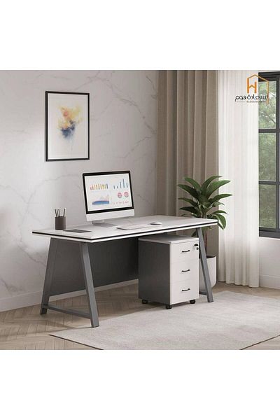 Al Saada Home Wooden Desk - White Gray - 120×60×75 cm