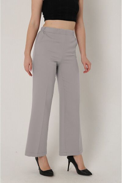 Mogi Butik 3002 Gray Palazzo Woven Women's Pants with High Waist Pockets