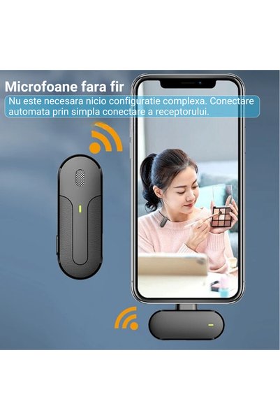 Inteliced Set de 2 Microfoane Lavaliere cu Carcasa de Incarcare, Inteliced®, Fara Fir, Conectare Wireless