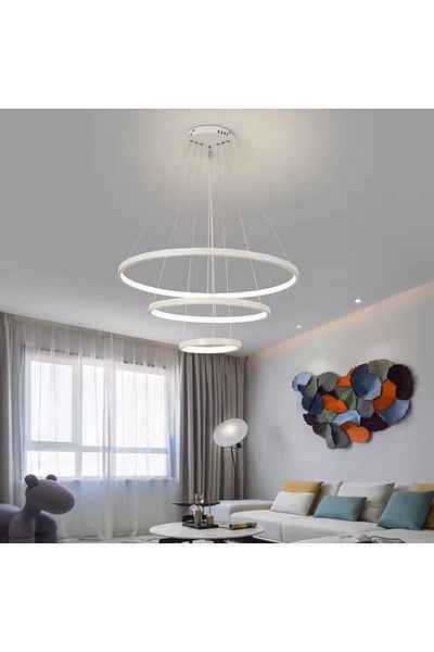 Nerfa 🌟 3-ring LED chandelier - modern white frame and elegant 3-color lighting