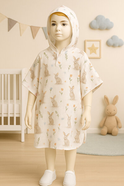 Fronte Home Children's Poncho Beach Towel Muslin Rabbit Patterned 100% Cotton