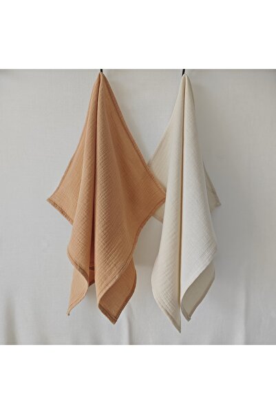 Butik Serdivan مجموعة قماش تجفيف من الموسلين القطني بنسبة 100% (قطعتان) لون البسكويت وكريم