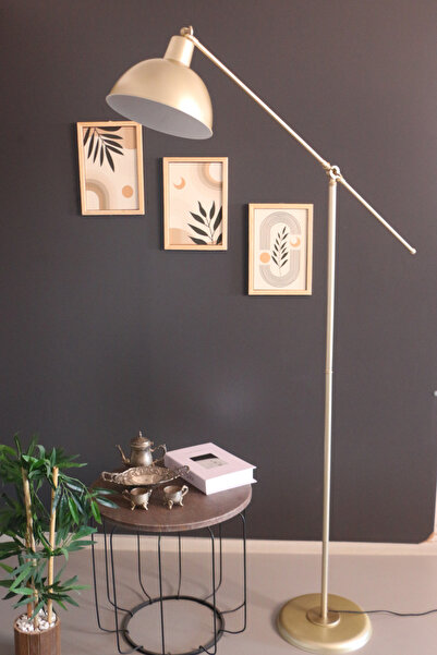 Luzarana Ventola Sarı Lambader Hareketli-Mafsallı Başlık ve Gövde Modern Dekoratif Metal Tasarım Şık Yerden