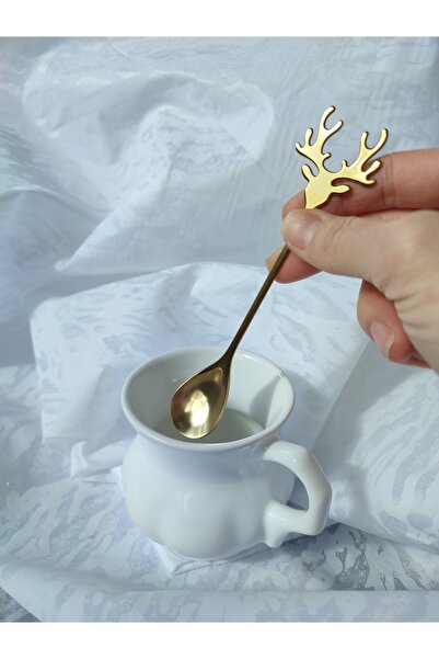 Home BB- 1 Adet Gold Altın Geyik Figürlü Kaşık 14 Cm Yılbaşı Çay Kahve Tatlı ...