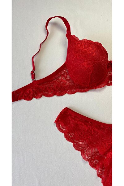ST iç giyim Kadın Kırmızı Dolgusuz Balenli(TELLİ) Sütyen Takımı