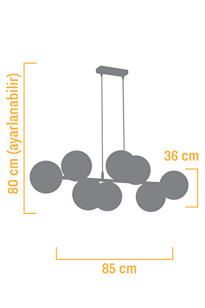 avimonaydınlatma Cross 8'li Eskitme Bal Rengi Glob Camlı Modern Sarkıt Avize Oturma Odası Salon