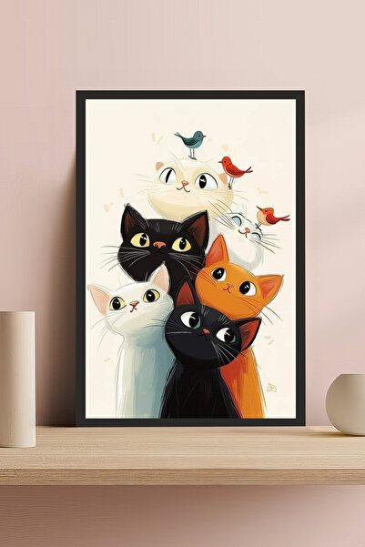 Cadran Kedi tasarımlı Çerçeve Görünümlü Mdf Tablo