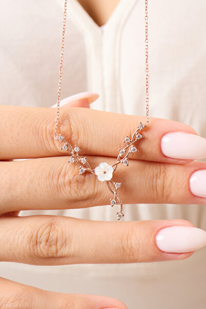 A-STİL TAKI 925 Ayar Gümüş Zirkon Taşlı Sarmaşık Manolya Çiçeği Kolye-Hediye ...