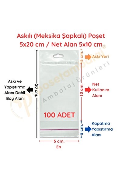 CarpCorn 5x20 cm (Kapalı Hali 5x10 cm) 100 Adet - Askılı Yapışkanlı Poşet - M...
