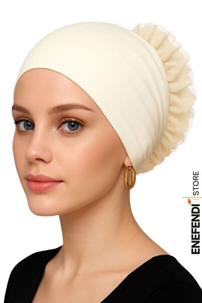 NF ND ENEFENDİ Silicone Frilly Bun Non-Slip Bun Seamless Cream |   Comfortable Stylish Practical Bonnet