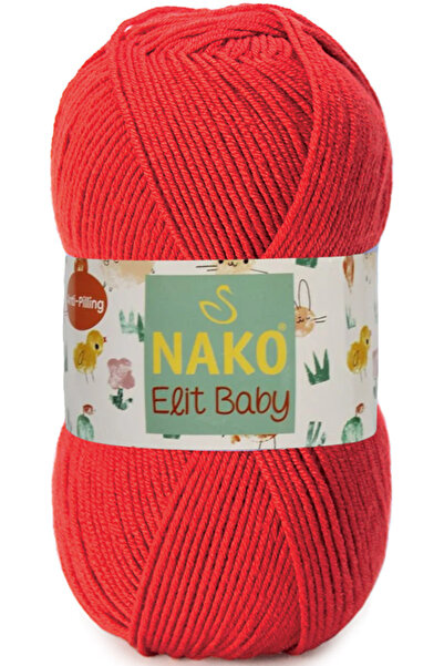 NAKO Elit Baby (anti-pilling) El Örgü Ipi Ipliği Yünü Renk Kodu:207 Alev Kırmızı