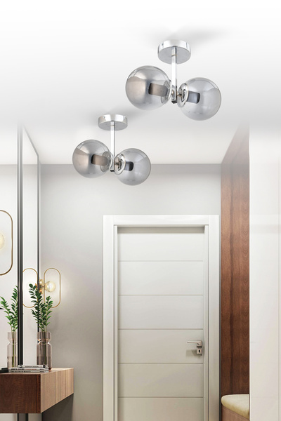 avimonaydınlatma ÇAKRA 2'Lİ FÜME GLOB CAMLI MODERN KROM PLAFONYER AVİZE