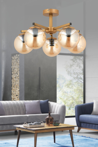 avimonaydınlatma LAMELA BAL RENGİ GLOB CAMLI 5'Lİ MODERN ESKİTME PLAFONYER AV...