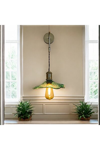 burenze Modern Classic Sarkıt Aplik Eskitme Gold Detaylı Kahve Örgülü Yeşil Camlı Sarkıt Aplik