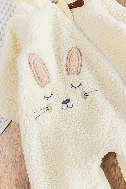 Babymod Rabbit Figured Hooded Welsoft Plush Winter Baby Girl Jumpsuit