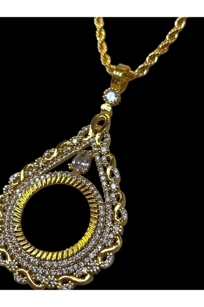 stainless steell Vavli çeyrek Altın Çerçeveli Kolye (Altın Kaplama)