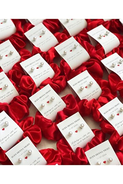 Mapel 20 Adet saten toka, inci küpe, kişiye özel isimli kına, Bride to be, do...
