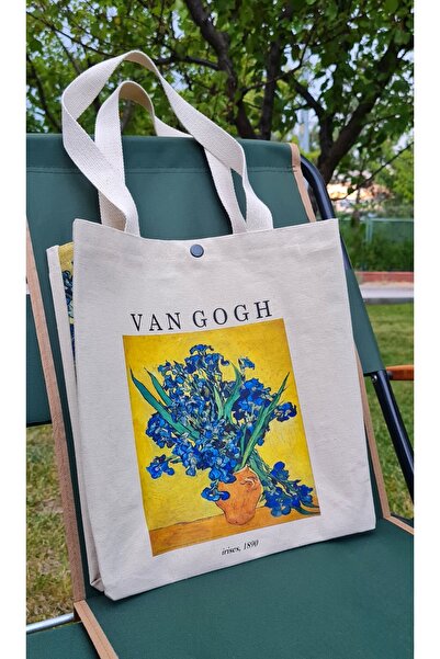 Luvili Van Gogh Canvas Tote Bag with Snap Fasteners Premium Series | Irises 1890