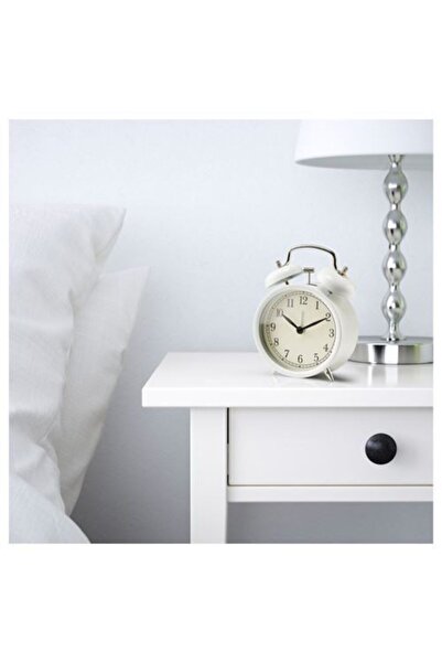 IKEA Çalar Saat, Beyaz Renk-14 Cm Çelik,dekorasyon Masa Üstü Saat