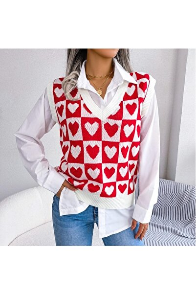 K-ODEA BUTİK Women's Red Oversize Knitwear Sweater