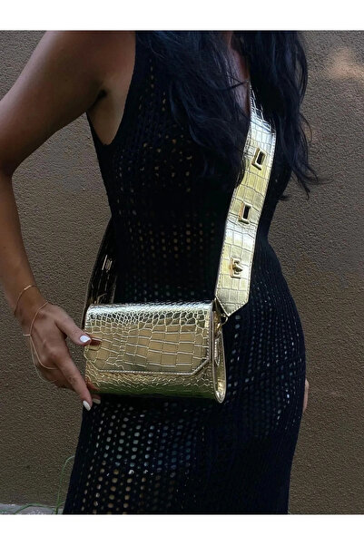 Melos Butik Kadın Gold Croco Kutu Formlu Deri Ayarlanabilir Askılı El Ve Omuz...