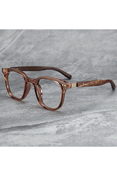 Singularis Vintage Kahverengi Şeffaf Ahşap Görünümlü Kare Gözlük – Unisex, Şı...