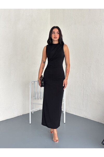 ÖZLEM BAŞTÜRK Drapeli İç Göstermeyen Abiye Elbise