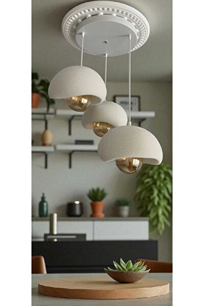 GLOBELUX Beton Görünümlü İskandinav &Bohem 3’lü Sarkıt Avize -ŞIK Tasarım, (RUSTİK Ampul Hediye)