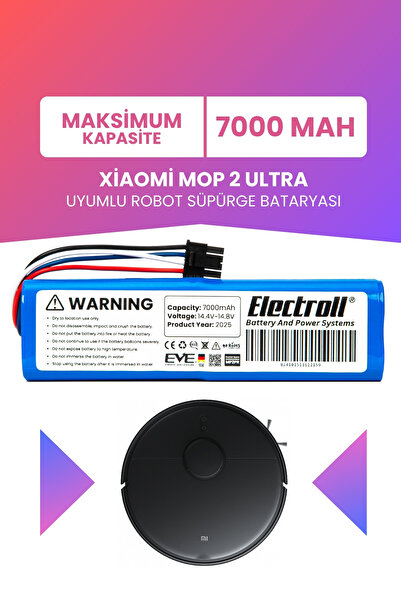 ELECTROLL Xiaomi Mop 2 Ultra Uyumlu Batarya (MAKSİMUM KAPASİTE) 70000mah Robo...