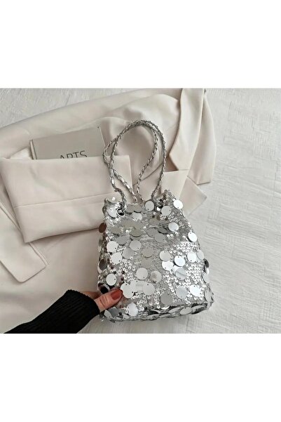 DioBlenza Pullu Payetli Gümüş Rengi Çanta