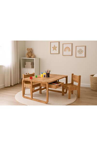 BEEVOLİ Çocuk Aktivite Oyun Masası - Çalışma ve Hamur Masası - 2 Sandalye- Md...