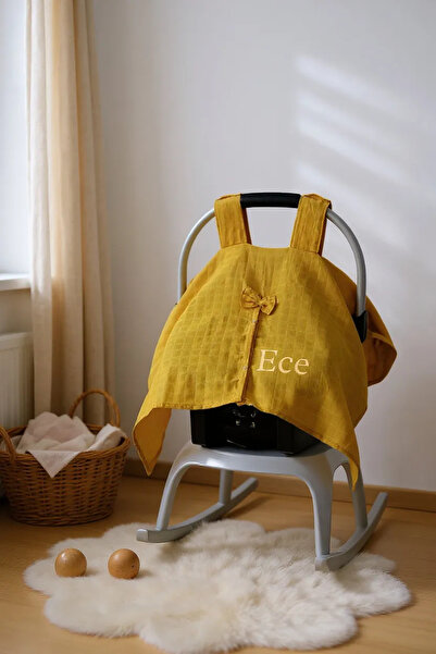 runbaby ( İsim Nakışlı )Tek Kat Müslin Kumaş Çıt Çıtlı Puset Örtüsü  75x100cm...