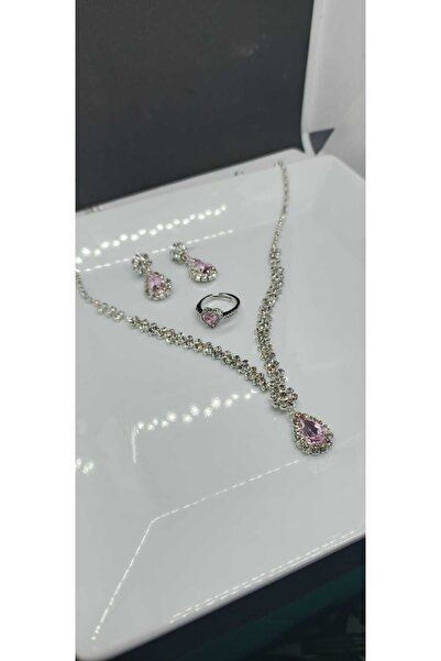 JUPİTER HOME Gümüş Kaplama Su Yolu Kolye Küpe Ve Bileklik Seti 3'lü Set Davet Düğün Nişan Abiye