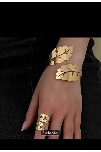 Marmara Vintage Leaf Pattern Bracelet and Ring Set Elegant Women's Choice