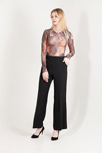 Balenbi 1003 Model Black High Waist Lycra Palazzo Women's Trousers