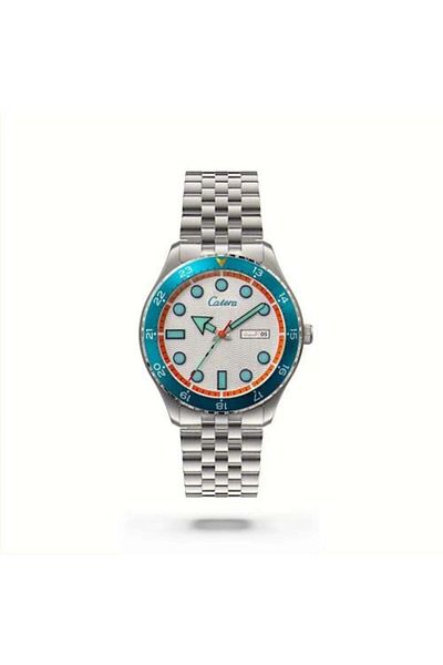 catera Men's watch with a silver steel strap and a sky blue frame