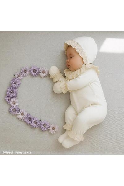 Minimus Lace Detailed Jumpsuit and Hat Set for Newborn Baby Girl - Mevlid Set