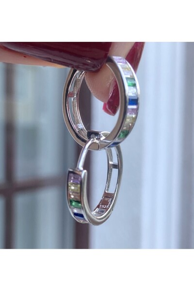 zeyyn silver 925 AYAR GÜMÜŞ RENKLİ BAGET TAŞLI HALKA KÜPE