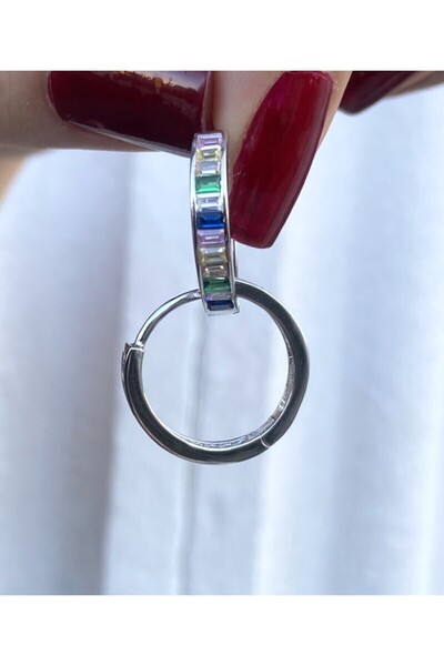 zeyyn silver 925 AYAR GÜMÜŞ RENKLİ BAGET TAŞLI HALKA KÜPE