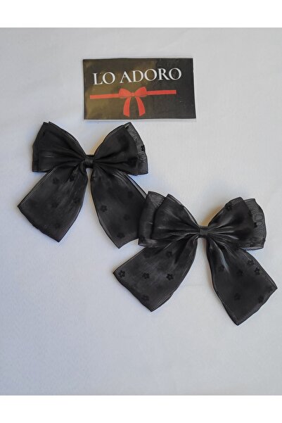 LO ADORO 2 Adet Fiyonk Toka Çocuk Toka Kilips Toka Siyah Çiçek puantiyeli toka