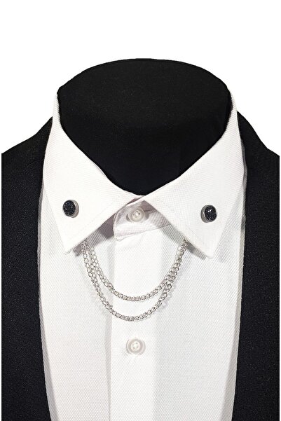 BLC Basic Line Co. Siyah Taşlı Gömlek Yaka İğnesi Yaka Zinciri