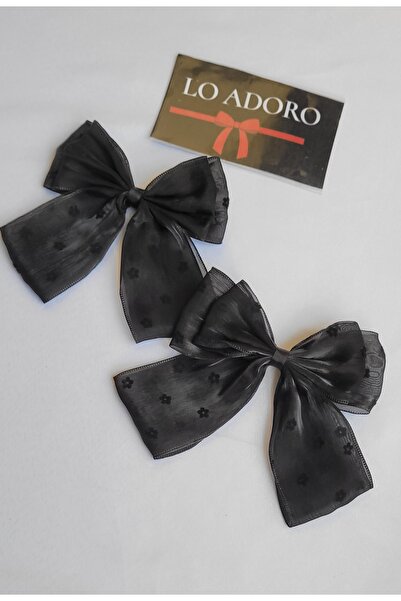 LO ADORO 2 Adet Fiyonk Toka Çocuk Toka Kilips Toka Siyah Çiçek puantiyeli toka