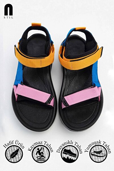 Nstil Orange-Blue Velcro Women's Sandals N-Step Beachoutdoor Trekking Thick Sole 411