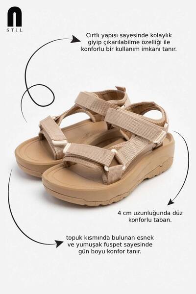 İmerShoes Women's Beige Sandals N-Step Beige Velcro Thick Sole Beach Walking Outdoor Trekking 411