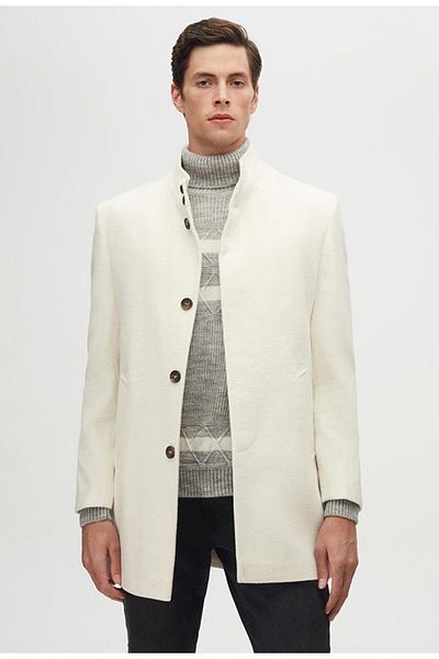 D'S Damat Ds Damat Regular Fit Ecru Hakim Collar Cashmere Coat