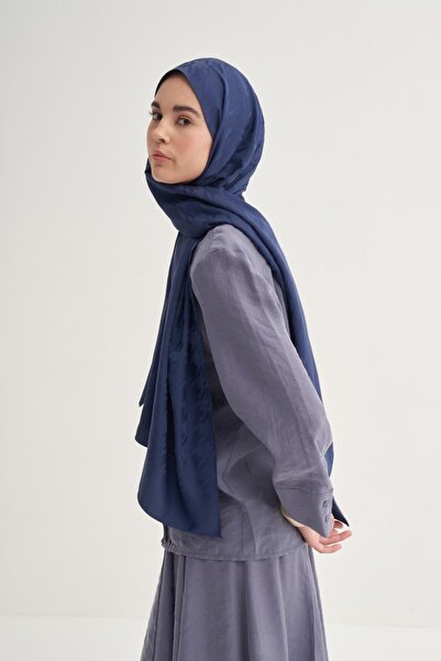 carell Navy Blue Cotton Silk Houndstooth Patterned Shawl